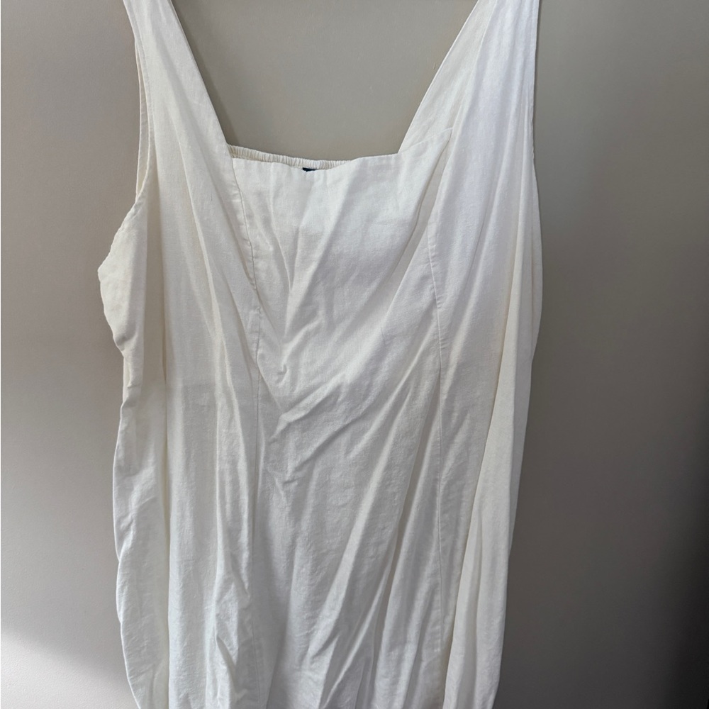 Square-Neck Linen-Blend Mini Dress